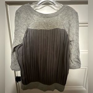 Anthropologie Grey Top With Pleated Sheer Lined Back